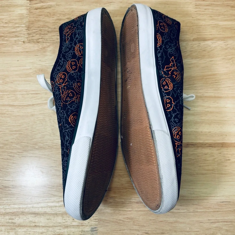 Isaac Mizrahi Halloween Pumpkin Skull Canvas Sneakers Black Orange Women's 9